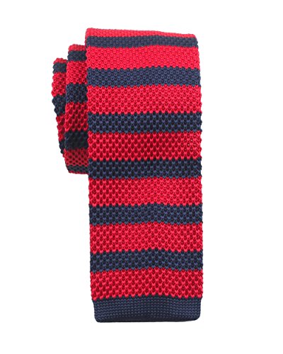 Levao Vintage Knit Ties Men's Skinny Knit Tie Stripe Necktie - Various Colors Red and Navy Blue 318