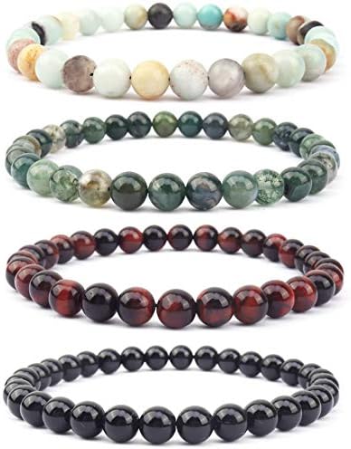 ICAI Beads 4pcs Bracelets for Men Women Natural Stone Mala Bracelet