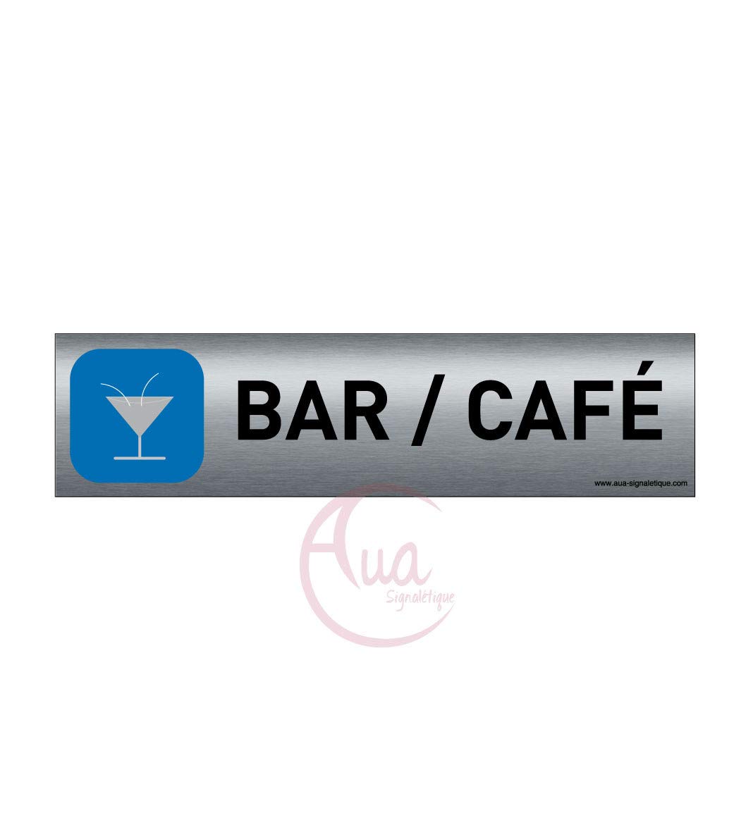 AUA SIGNALETIQUE - Plaque de porte Aluminium brossé imprimé AluSign - 200x50 mm - Double Face adhésif au dos - Impression UV directement sur l'aluminium (Pas de contre collage) (Bar/Café)