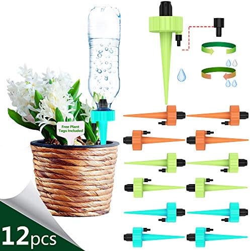 THEKBS Self Watering Spikes, Plant Watering Devices, Automatic Plant Waterer with Slow Release Control Valve Switch for Plants or Vegetables (12pcs)