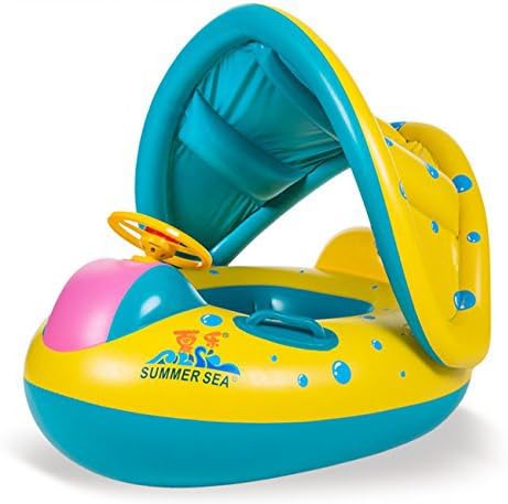 Muchin Baby Swimming Float Boat,Pool Floats with Sunshade Canopy for Kids,Inflatable Pool Seat with Horn