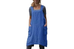 VLZUFE Cotton Linen Apron for women Cross Back Apron Pinafore Dress for Baking Cooking Gardening Work