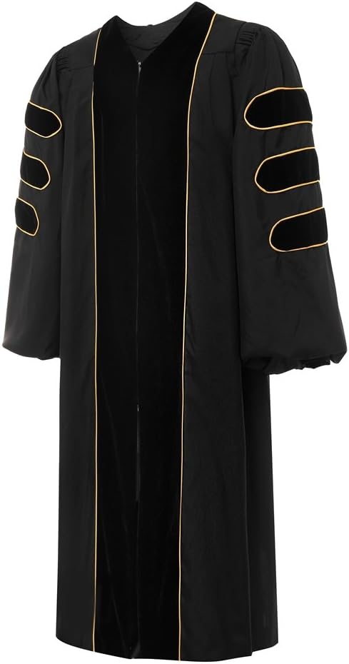 Doraemall Deluxe Doctoral Graduation Gown-Black Trim Gold Piping