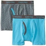 Calvin Klein Big Boys' Assorted 2 Pack Boxer Briefs, Blue/Gray Logo, X-Large/16-18