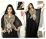 IndianAttire Women's Dubai Style Kaftan Farasha Dress N16 - Black