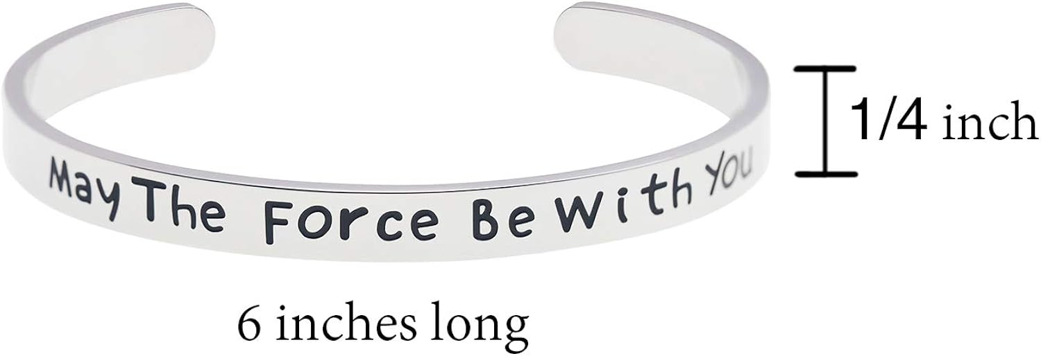 LParkin Star Wars Decor Bracelets For Women Man Starwars Gifts May The Force Be with You Cuff Bracelet, Force with You, 6 inches - Image 5