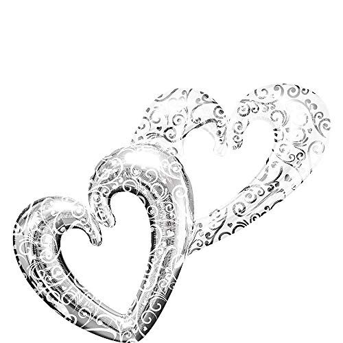 ELEGANI Silver Swirl Double Heart Balloon - Giant 53in x 36in Wedding Ceremony Supplies