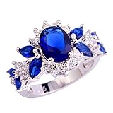 Emsione 925 Sterling Silver Plated Created Sapphire Quartz&Topaz Womens Ring