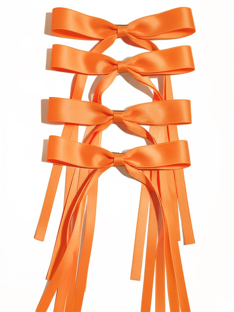 Photo 1 of Ayesha Orange Hair Bows Clips Bows with Long Ribbon Orange Bows Barrettes Hair Accessories for Women Girls 4PCS
