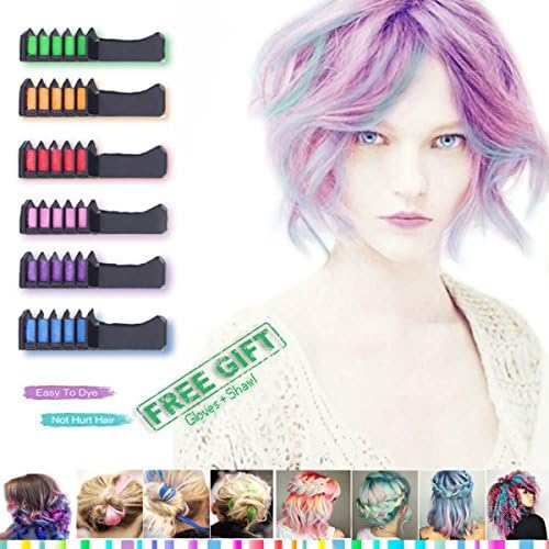 Hair Chalk - Temporary Hair Colors - Candy Hair - Comb For Hair Chalk Salon Washable Hair Colors For Kids For Girl - Hair Dyeing Party and Cosplay Diy Suitable For Dark Brown Hair (6 color)