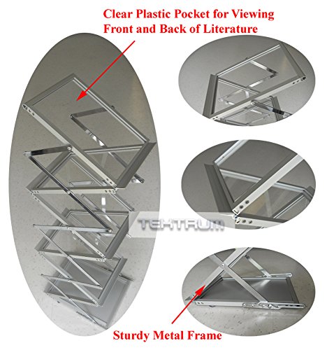 Tektrum Portable Foldable Metal Literature Rack Display Holder Stand w/Carry Bag, Pop-up Magazine Brochure Catelog Rack, Light Weight, for Trade Show Booth Office Retail Store Showroom (6 Pockets) - Thumbnail 2