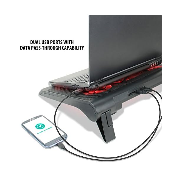ENHANCE-Gaming-Laptop-Cooling-Pad-Stand-with-LED-Cooler-Fans-Adjustable-Height-and-Dual-USB-Port-for-17-Inch-Laptops-5-Ultra-Quiet-High-Performance-Fans-2630-RPM-and-Built-In-Bumpers-Red ENHANCE Gaming Laptop Cooling Pad Stand with LED Cooler Fans, Adjustable Height, and Dual USB Port for 17 Inch Laptops…