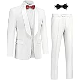 Mgnaie Mens 3 Piece Suit Slim Fit Shawl Lapel One Button Formal Jacket Vest Pants Set & Bow Tie