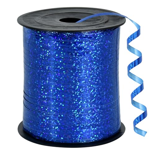 BEISHIDA 500 Yards Blue Crimped Curling Ribbon Balloon String, Shiny Metallic Ribbon Roll for Gift Wrapping for Birthday Party Festival Art Craft Decor Florist Flowers Decoration