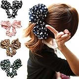 Polytree 5pcs Cute Girls Women's Big Polka Dot Rabbit Ear Hair Bow Tie Bands Ponytail Holder