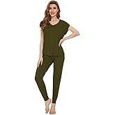WiWi Lightweight Pajamas Sets for Women Short Sleeve Top with Long Jogger Pants Sleepwear Set Lounge Pjs S-XXL