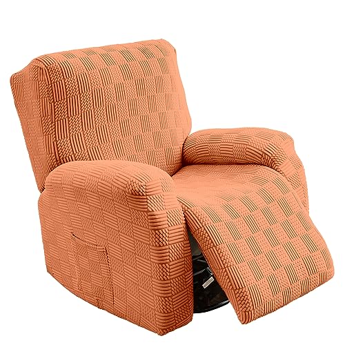 OKYUK Relax Armchair Cover, High Elasticity for Relax Reclining Armchair 4 Pieces Recliner Cover with Side Pockets, Removable and Washable Protective Covers (Orange Stripe)