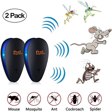 Ultrasonic Pest Repeller, [2018 UPGRADED] Pest Repeller Plug in 2 Pack Pest Control Ultrasonic Insect Repellent For Cockroach, Mice, Rodents, Spiders, Flies, Ants, Fleas mosquitos and more (Black)