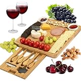 CTFT Cheese Board and Knife Set Bamboo Charcuterie Platter & Serving Tray for Cheese,Wine, Crackers, Brie and Meat