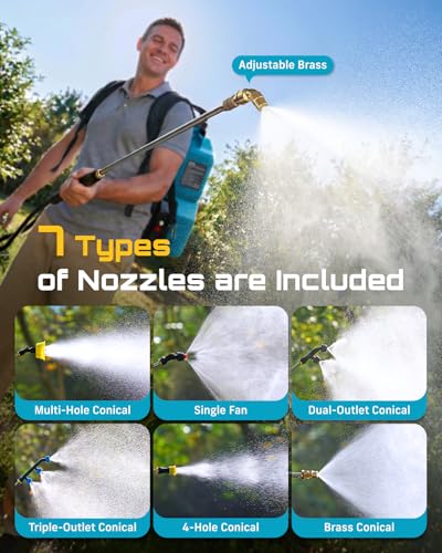SEESII Backpack Sprayer Battery Powered, Leak-Proof 5-Gallon, Dual Battery Electric Sprayer with Telescopic Brass Wand & 7 Nozzles, 100 PSI Adjustable Pressure for Weed Lawn Garden Pest Control