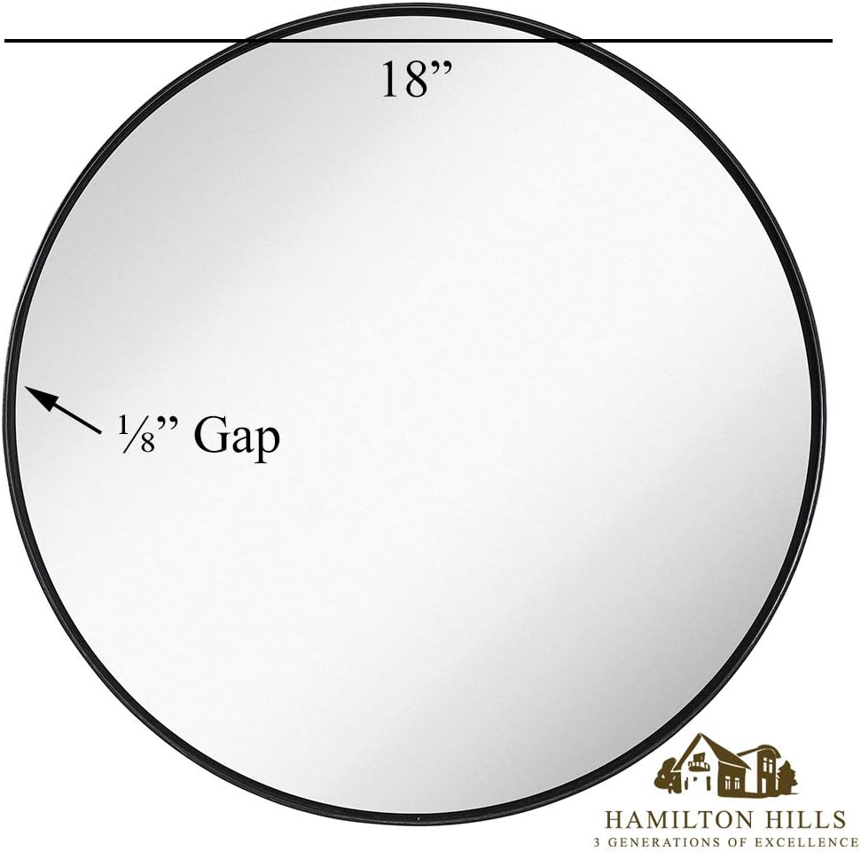 Hamilton Hills Contemporary Brushed Metal Black Wall Mirror | Glass Panel Brushed Black Framed Rounded Circle Deep Set Design (18" Round): Home & Kitchen