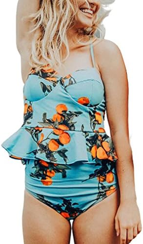 TRENDINAO Hot New Women Padded Printed Ruffles Two Piece Swimsuit Swimwear