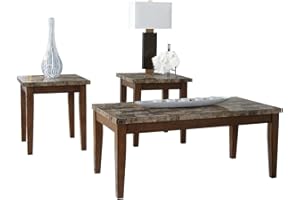 Signature Design by Ashley Theo Contemporary Faux Marble 3-Piece Occasional Table Set, Includes Coffee Table and 2 End Tables