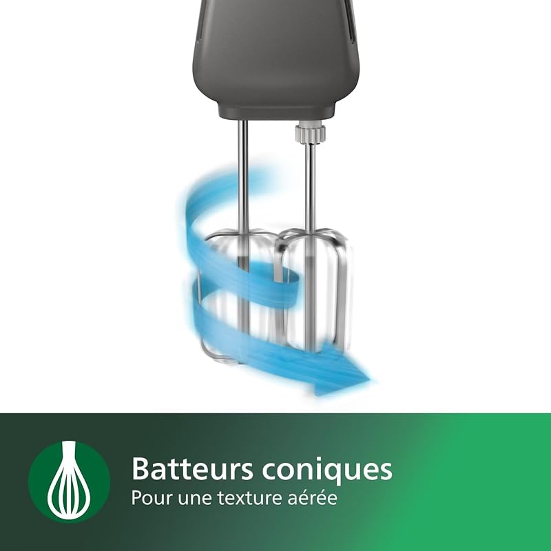 Série 5000 Batteur Mixeur - Puissance 450 W, Fouets Coniques pour Pâte Aérée, 5 Vitesses + Turbo, Éjection Facile des Accessoires, Clip Attache-Cordon (HR3741/00) — photo 3 sur 6