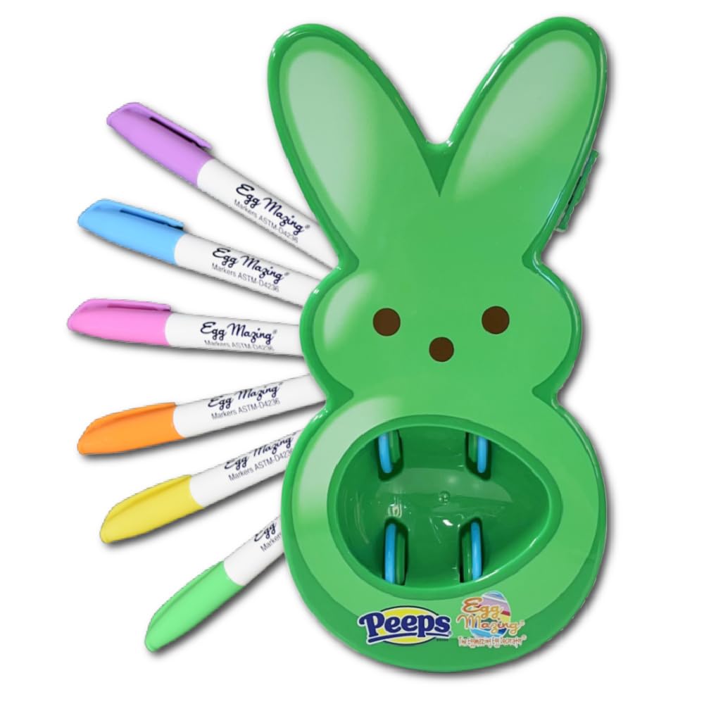 The Eggmazing Egg Decorator - Peeps Bunny - Arts and Craft Set Includes 6 Colorful Quick Drying, Non-Toxic Markers (Green, Ages 3 and Up)