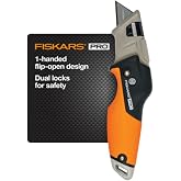 Fiskars Pro Folding Utility Knife, Dual-Lock, 4.5" Folded Size | Ergonomic Box Cutter Tool, Long-Lasting CarbonMax Razor Blade, Flip-Open Design, Dual-Locking System for Safety
