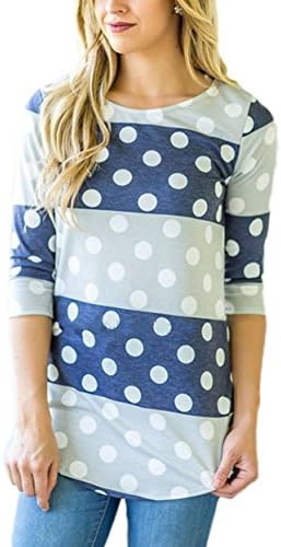 Dokoll Women's Casual 3 4 Sleeve Floral Print T-Shirts Striped Blouse Tops