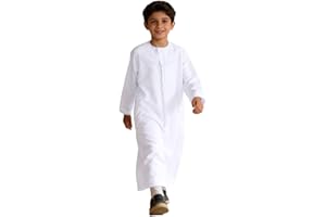 Boys Muslim Arab Kaftan Embroidered Abaya Thobe Long Sleeve Solid Arabic Ethnic Dress Robe Islamic Kaftan