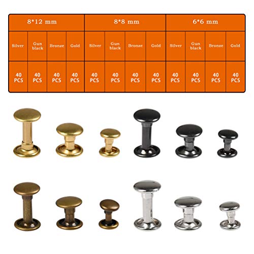 Double Capped Rivets - 480 Sets Leather Rivets, 6-8mm Double Head Rivet Studs Metal Purse Notions Rivet Studs with Setting Tools for Clothes Bag/Belt Leather Craft Repair Decoration - Thumbnail 2