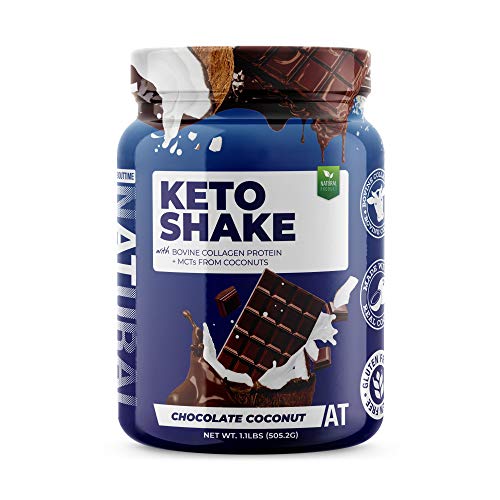 About Time Keto Shake with Bovine Collagen Protein + MCTs from Coconuts - 19g Fat, 11g Protein, 5g Net Carbs - Chocolate Coconut, 1lb Jar