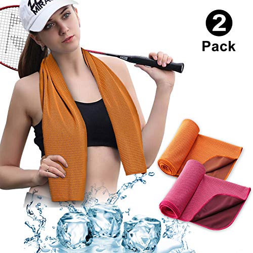 IDEATECH Instant Cooling Towels, 40"x12" Chilly Towels -UPF 50+ Cooling Ice Towels for Sports, Workout, Fitness, Gym, Yoga, Pilates, Travel, Camping (Orange+Pink)