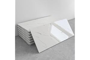 DULEIXUFHEE 40PCS Marble Peel and Stick Backsplash Waterproof 23.6"x11.8" (77.36 sq ft Coverage) PVC Foam Wall Panel Self Adhesive Marble Tile, Thick Back Splash for Kitchen, Bathroom, Bedroom, TV Walls, White