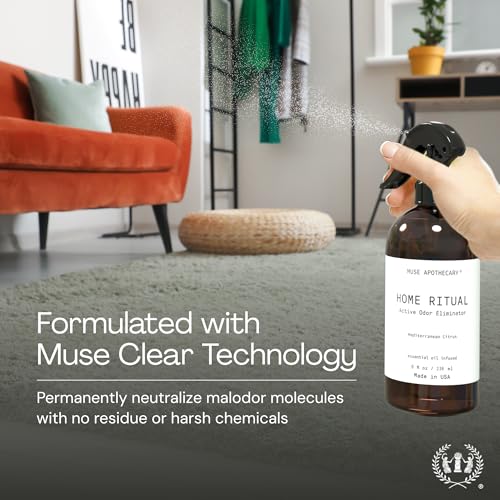 Muse Apothecary Home Ritual Active Odor Eliminator Spray - Furniture Deodorizer Spray & Bathroom Odor Eliminator for Home - Essential Oil Air Freshener - 4oz, Fresh Linen