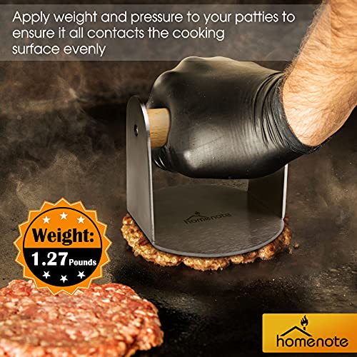 homenote Stainless Steel Grill Press, 5.08 Inch Heavy Duty Bacon Burger Press with Wooden Handle