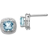 925 Sterling Silver Polished Lt Swiss Blue Topaz and Diamond Post Earrings 9x9mm Wide Stud Earring for Women