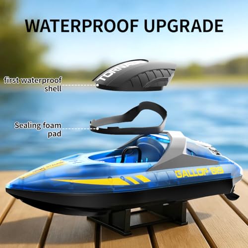RC Fast RC Boat - 2.4GHz Waterproof Dual RC Boat Set with LED Double Propeller, Automatic Flip 2 Speed, 4 Batteries, for Kids Adults, Swimming Pool and Lake