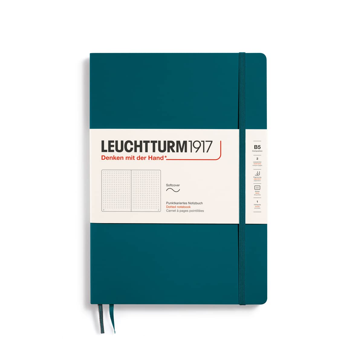 LEUCHTTURM1917 359676 Notebook Composition (B5), Soft Cover, 123 Numbered Pages, Dotted, Pacific Green