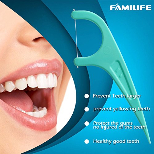 FAMILIFE 60 Counts Mint Dental Floss Pick with Travel Handy Case Strong thread Threaders