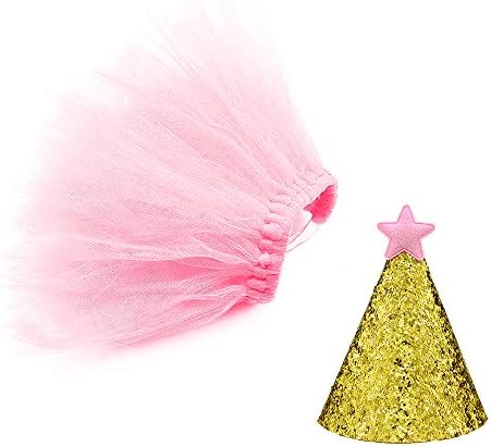 Petsidea Dog Tutu Skirt Birthday Outfit Kit with Gold Glitter Cone Hart Halloween Costume