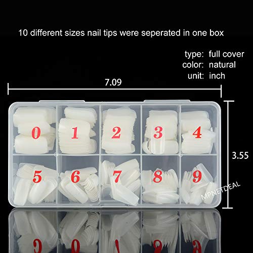 500Pcs French False Nail Tips Fake Full Cover Artificial Acrylic Nails Extension Tips with Storage Box 10 Size for Nail Salon or Home Use by Mpnetdeal(Natural)
