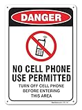 No Cell Phone Use Permitted Sign, 10x7 Rust Free .040 Aluminum, UV Printed, Easy to Mount Weather Resistant Long Lasting Ink Made in USA by SIGO SIGNS