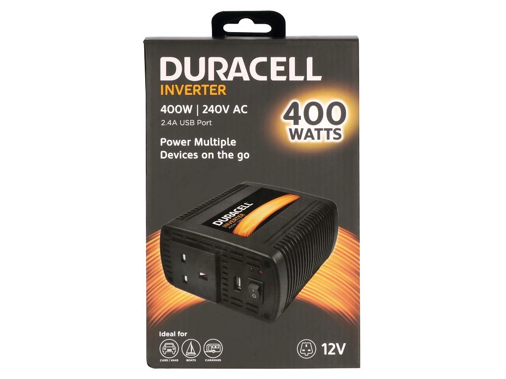 Duracell DRINV40-UK Power Adapter & Inverter Auto 400 W Black – Power Adapters & Inverters (Auto, 230 V, 400 W, 12 V, 2.4 A, Battery Charger)