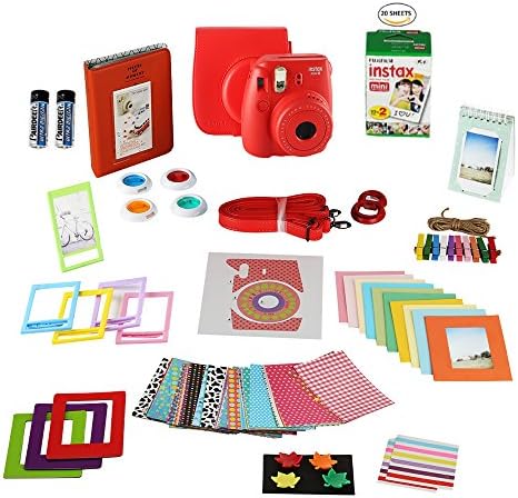 Fujifilm Instax Mini 8 Film Camera RASPBERRY Instant Camera + 20 Instant Film Shots, Instax Case + 14 PC Instax Accessories Bundle, Fuji Instax Mini 9 Kit Gift Box, Albums, Lenses, Magnet Frames,