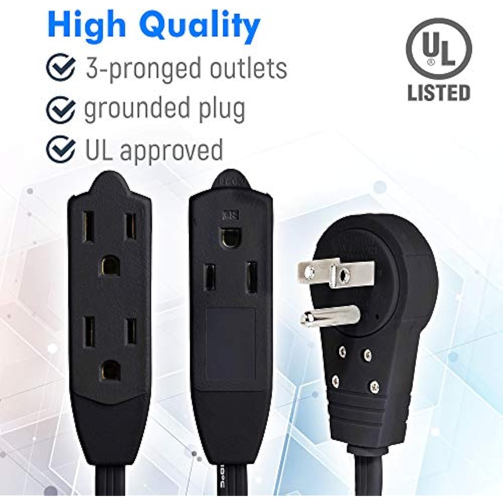 Cable 1 Ft 360° Rotating Flat Plug Extension Cord/Wire, 16 AWG 12 Inch