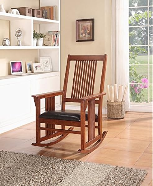 Amazon Com Rocking Rocker Wood Leather Chair With Mission Style In Walnut Finish Furniture Decor