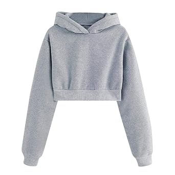 HWTOP Damen Oberteil Hemd Löcher Pullover Sport Hoodies Bauchfrei Stickerei Kleidung Kapuzen Weiß Cropped Sweatshirt Blumenmuster Langarmshirt Bluse mit Tunnelzug für Frauen Pulli Tops